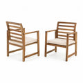 2er Set Gartenstühle aus Akazienholz mit Polyesterkissen Beige