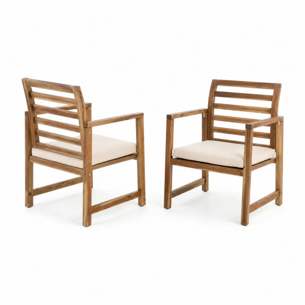 2er Set Gartenstühle aus Akazienholz mit Polyesterkissen Beige