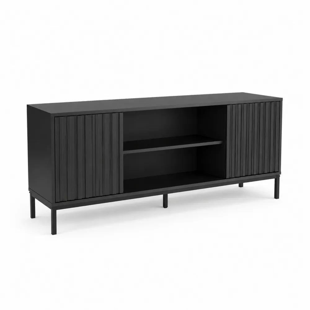 TV-Möbel MDF mit Metallbeinen 160 cm Schwarz