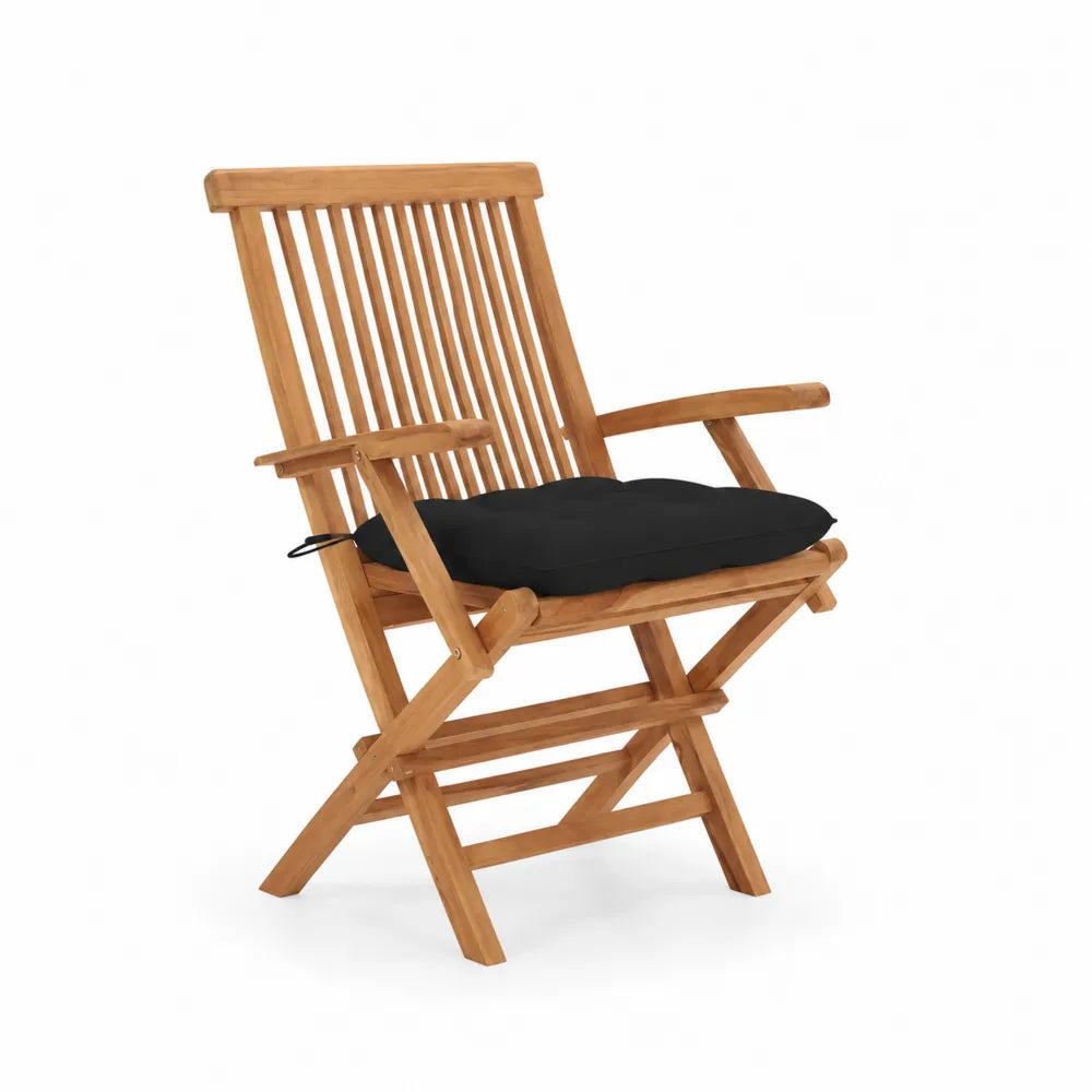 Klappstuhl aus Teakholz mit schwarzem Kissen
