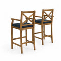 Outdoor Holzstuhlset mit Blauer Polsterung