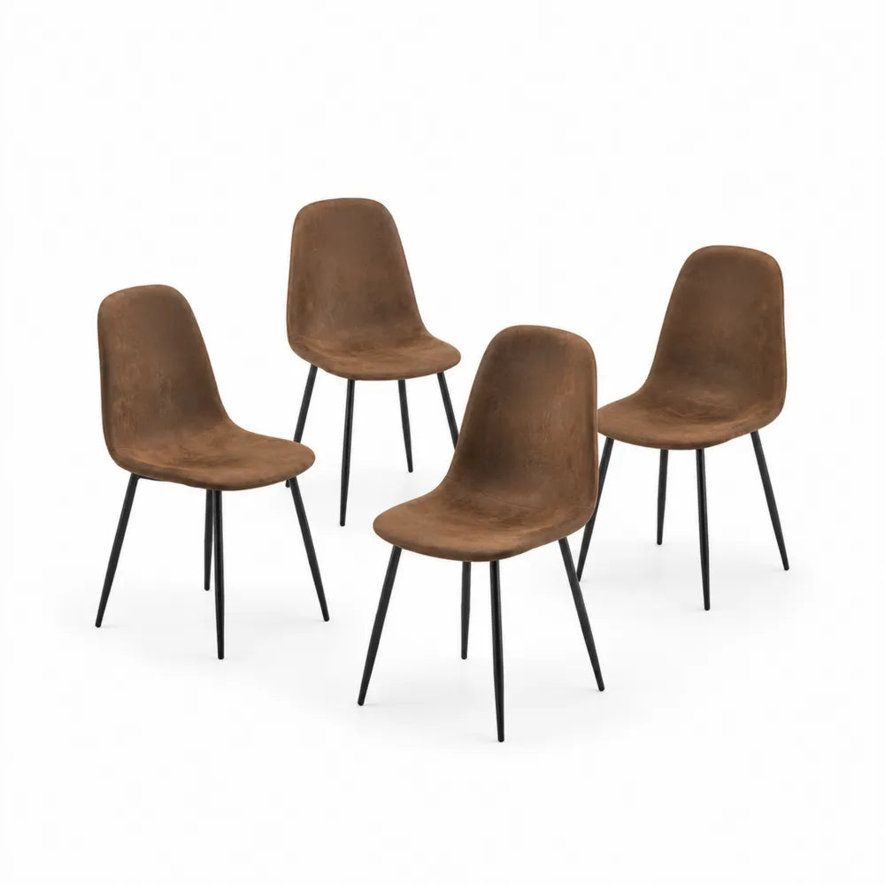 4er Set Esszimmerstühle Mikrofaser Braun mit Metallbeinen