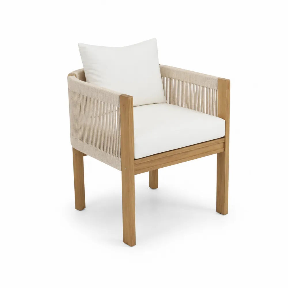 Holzstuhl mit Polyesterseilgeflecht Beige