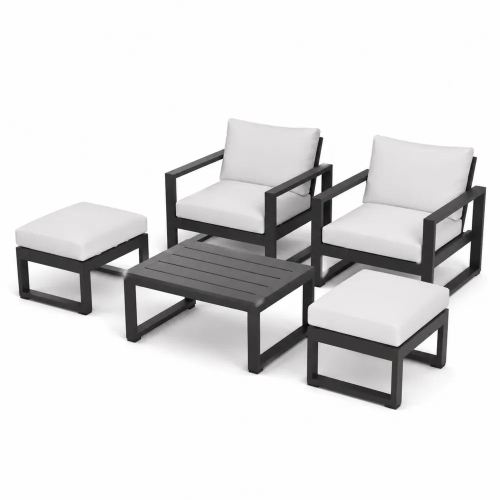 Gartenmöbel-Set aus Aluminium mit Polyesterbezügen, Schwarz und Weiß