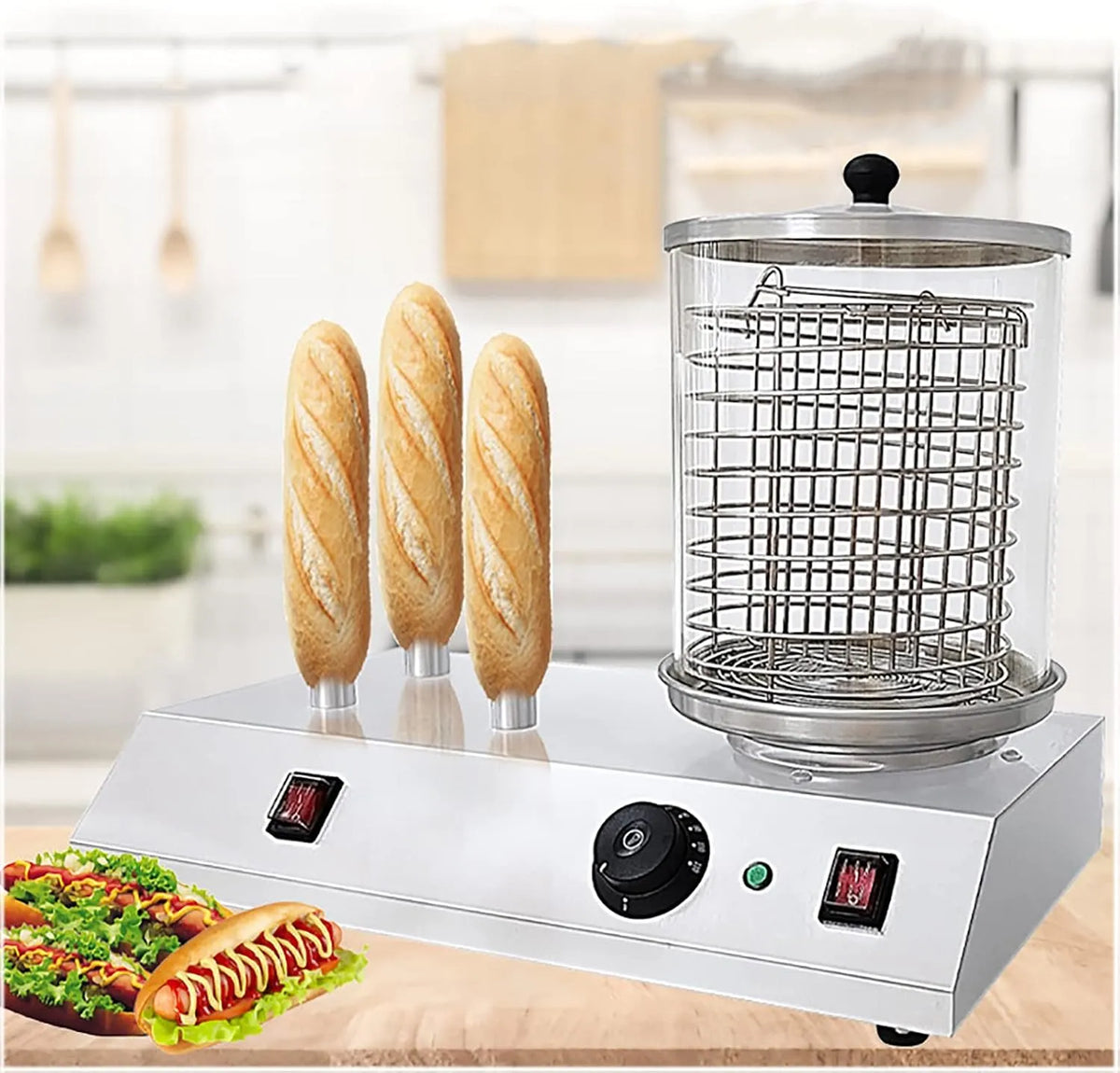 Bun Warmer Machine met Hot Dog Heater, met aluminium verwarmingsstaaf, Hotdog Steamer Cooker en loempia's, voor ontbijtworsten