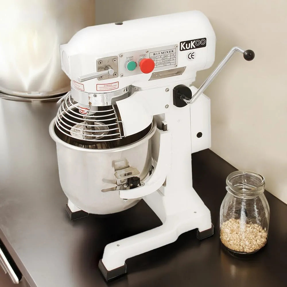 Keukenmachine, 15 L, gietijzer, bijlagen en accessoires, 3 versnellingen, roestvrijstalen kom, koekjesdeeg broodtaarten