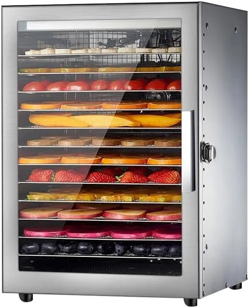 Ventilator met 20-90°C, 24 uur, timer, RVS en transparant, Voedseldroger 12 Lagen Fruitdroger elektrische vleesmolen