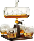 ZBDZSW Creatieve Antieke Boot Vorm Karaf Rode Wijn Whisky Glas 1 Beugel 4 Cup Combinatieset met 23 x 23 x 40 cm, 15,5 inch, 1100ml, RVS, bruin