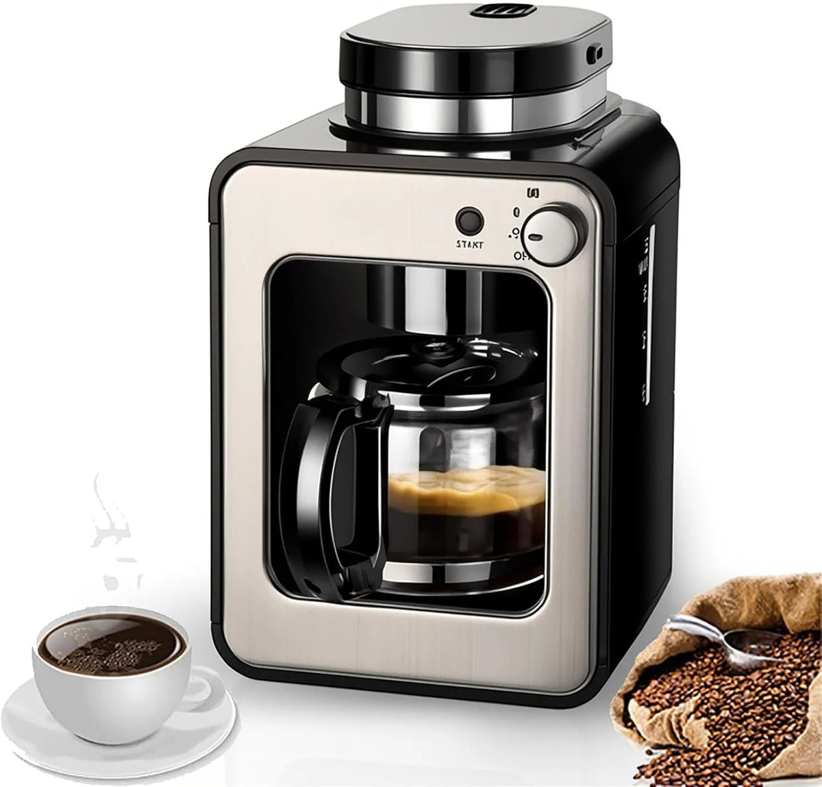 Espressomachine, combinatie van molen en brouwer, draagbaar koffiezetapparaat, compacte espressomachine voor hele bonen en gemalen koffie