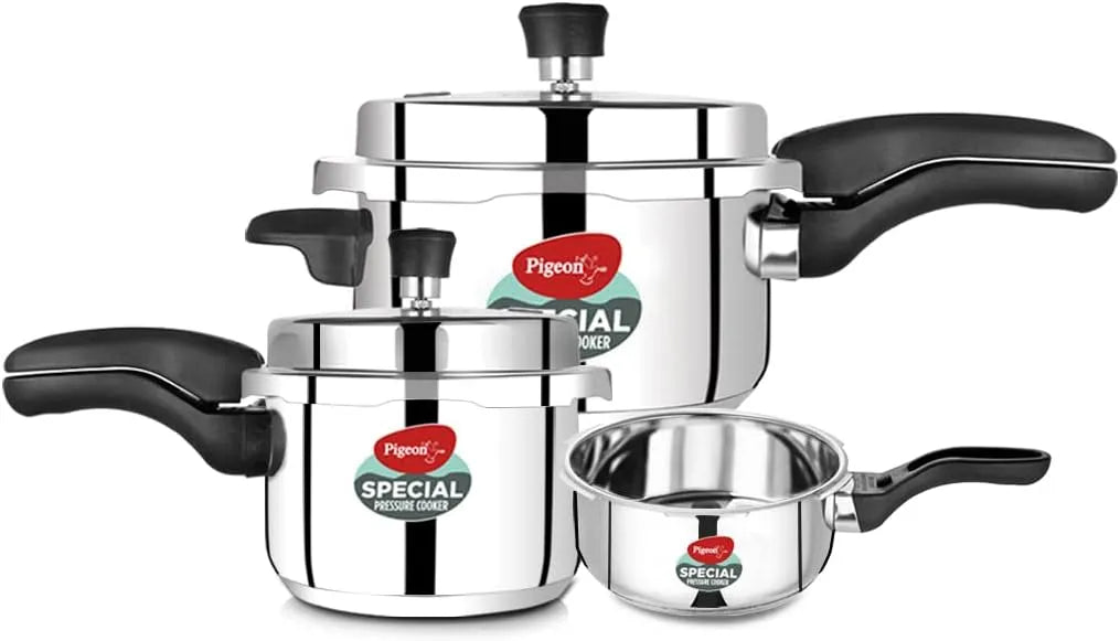 Snelkookpan, 5L, 3L, Zilver, 2L, Pigeon by Stovekraft 12739 Inductiebasis Buitendeksel, RVS Snelkookpan Combo