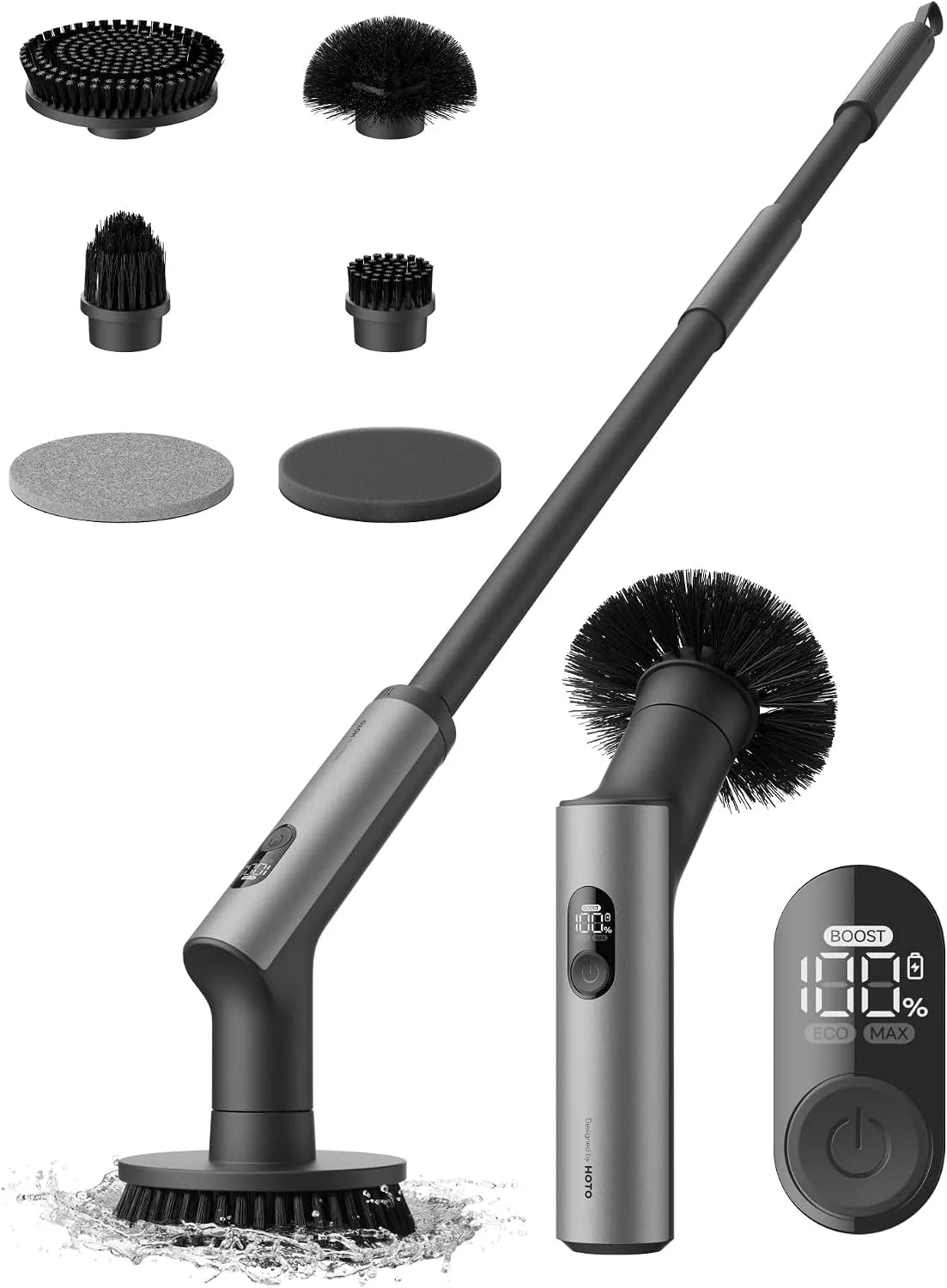 Elektrische schrobborstel met 91 cm, 125 cm, 240 RPM, 300 RPM, 360 RPM en digitaal display