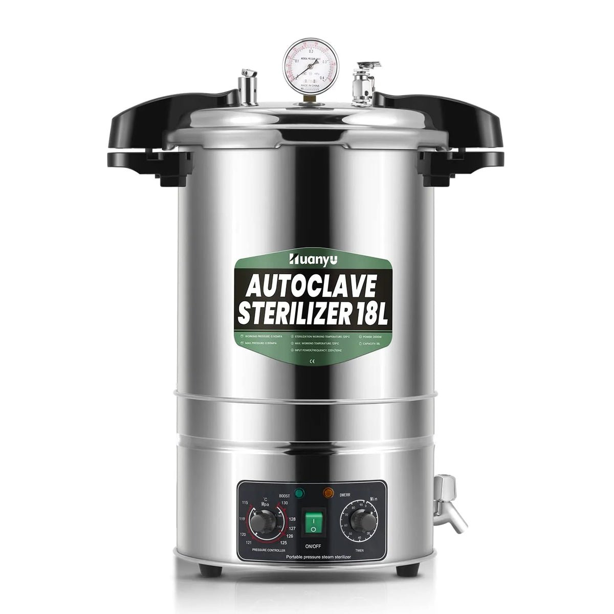 Stoomsterilisator, 18 liter, temperatuur en tijd, instelbaar, autoclaaf, elektrische autoclaven, hogedruk-stoomsterilisator