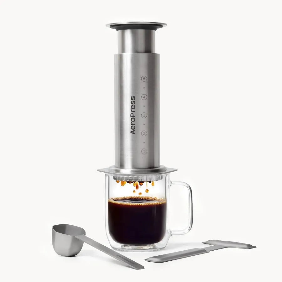 AeroPress stalen koffiepers, zilverkleurig, RVS