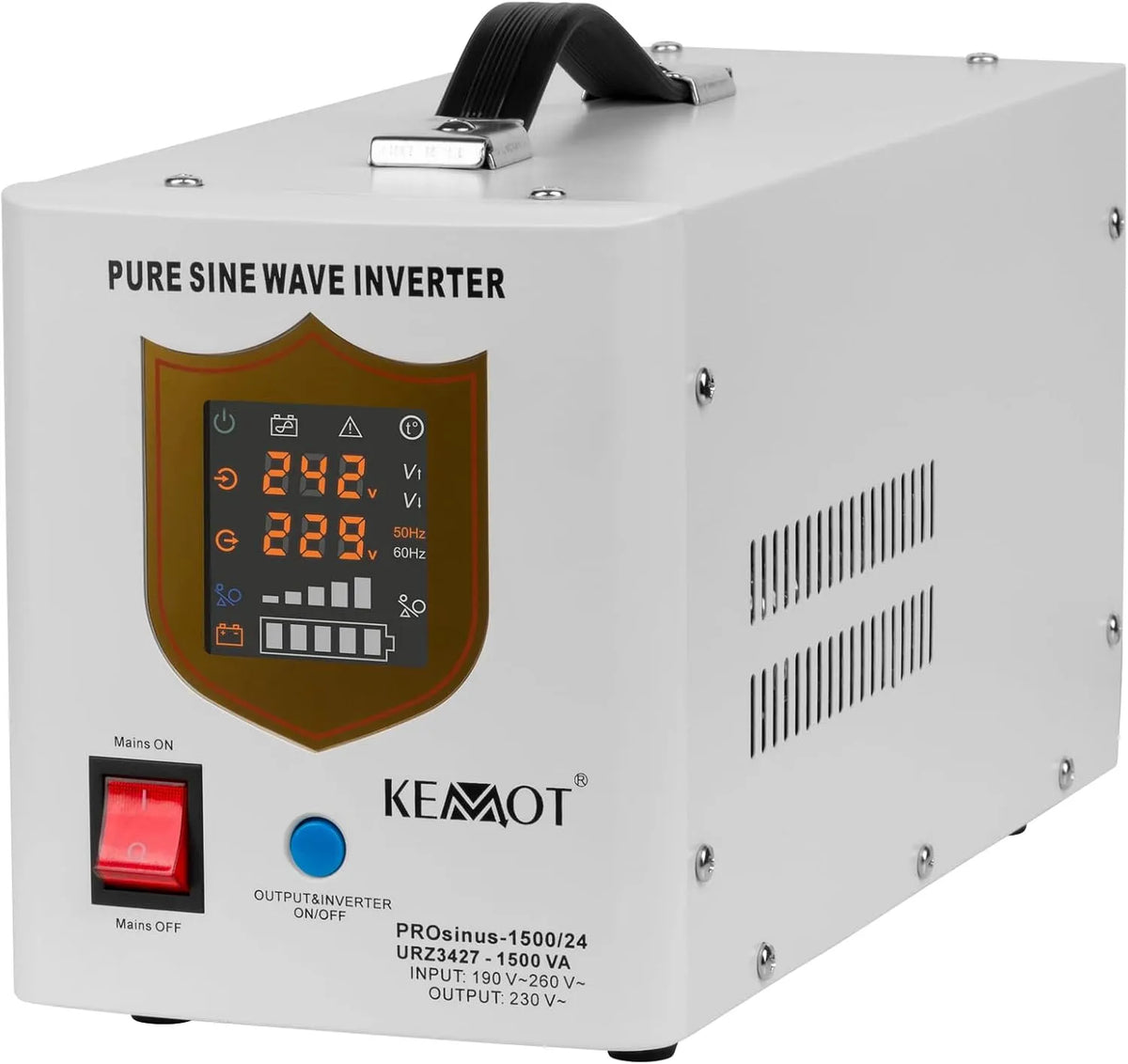 Spanningsomvormer PROsinus-1500 met 1050 W, 24 V, 190-260 V, 45-60 Hz, 230 V, 10 A en 15 A
