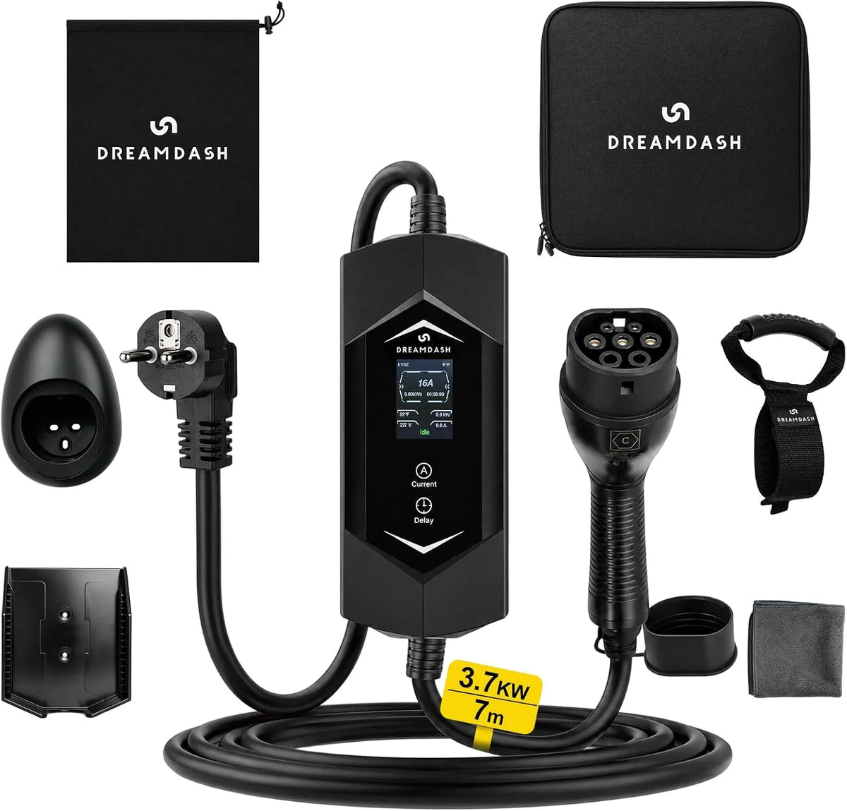 Elektrisch laadstation met 3,7 kW, 12 uur, 16 A, 30 °C, 50 °C, 500 V, IP65 en oplaadstation