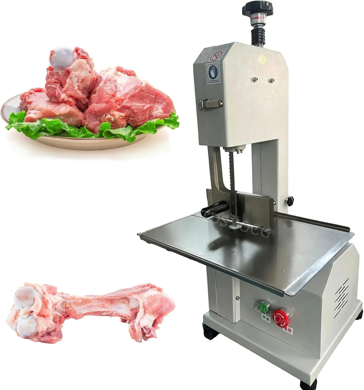 Tafel, 1100 W, Elektrische slagerszaag, roestvrijstalen tafel, met reservemessen, verstelbare dikte 0-130 mm, professionele bandzaag voor botten