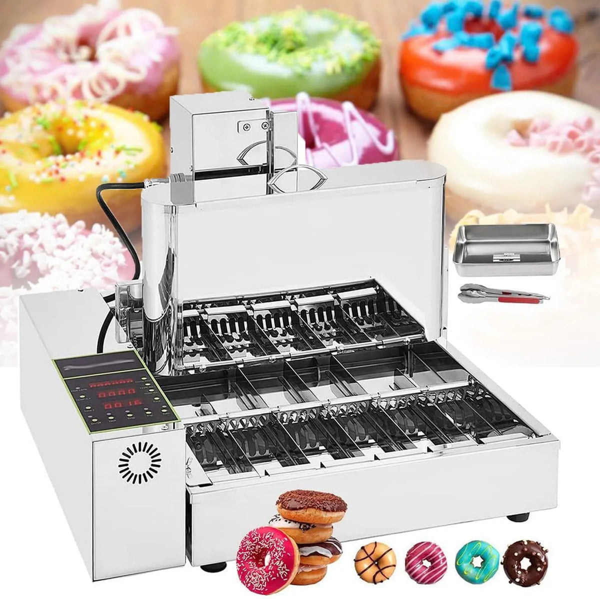 Donut Snack Machine, 2000 W, 220 °C, 6 Rijen 9.5L Hopper Donut Machine, Automatische Donut Maker Machine