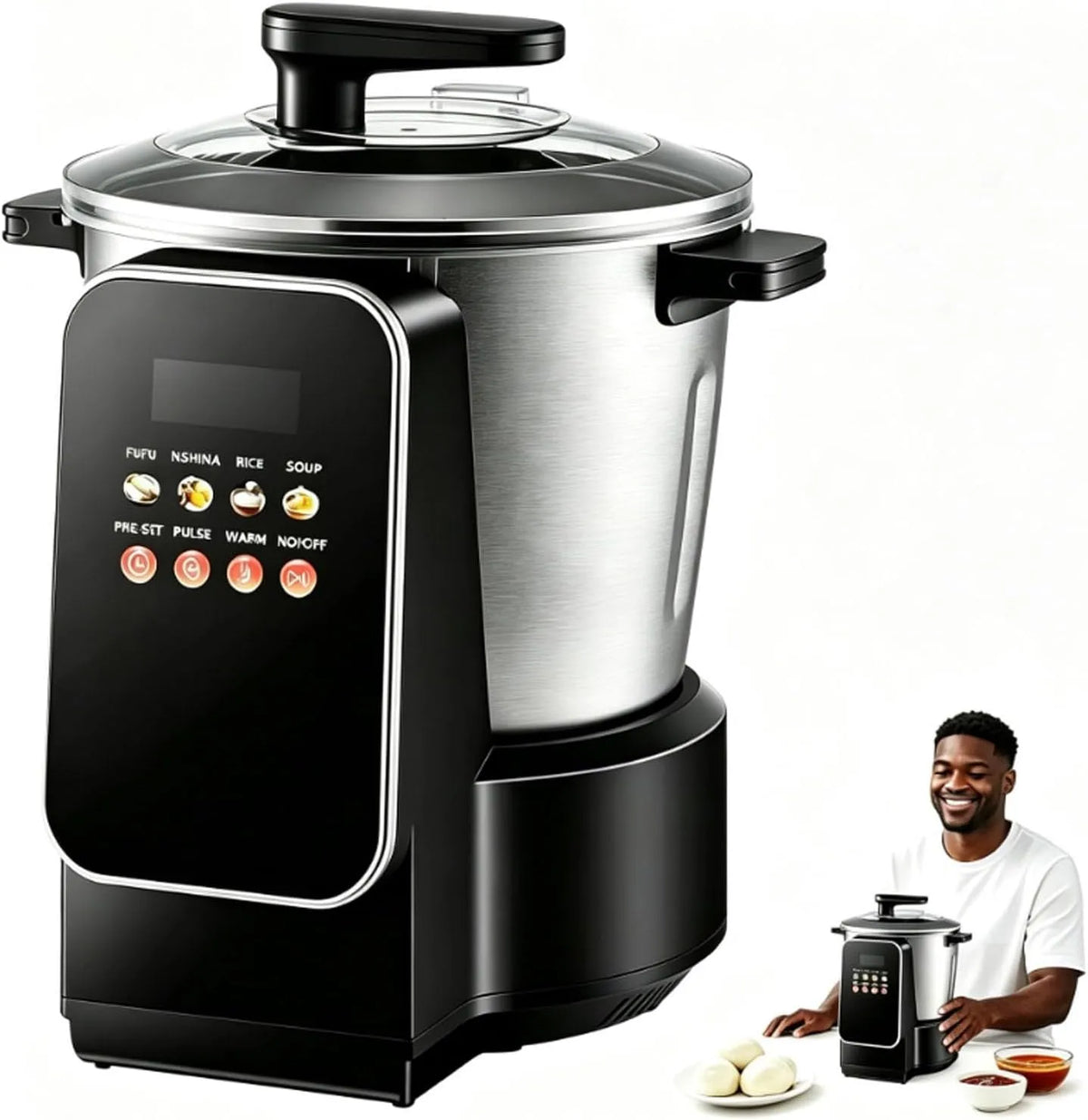 Machine, 900 W, 6 liter, 1-3 cm, 24 uur, timer, aanraakbediening, Pounded Yam