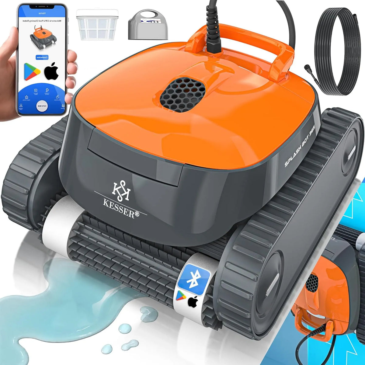 Zwembadreiniger, KESSER Zwembadrobot voor vloer en muur tot 100 m2, waterlijnreiniging, automatische zwembadreiniger met app-functie