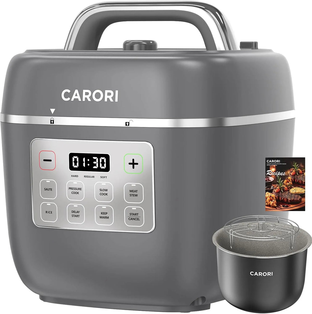 Snelkookpan, Elektrische snelkookpan 3QT, snelkoken, vleesbraden, vertraagde start, 8 compacte multipotfuncties met antiaanbaklaag keramiek: braden