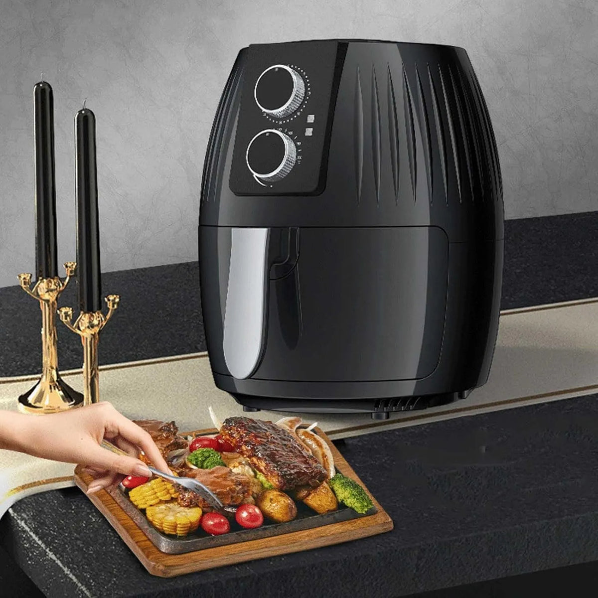Airfryer, ruimtebesparend ontwerp met timerregeling, geluidsarm, energiezuinig, olievrij/Nero Stabilize
