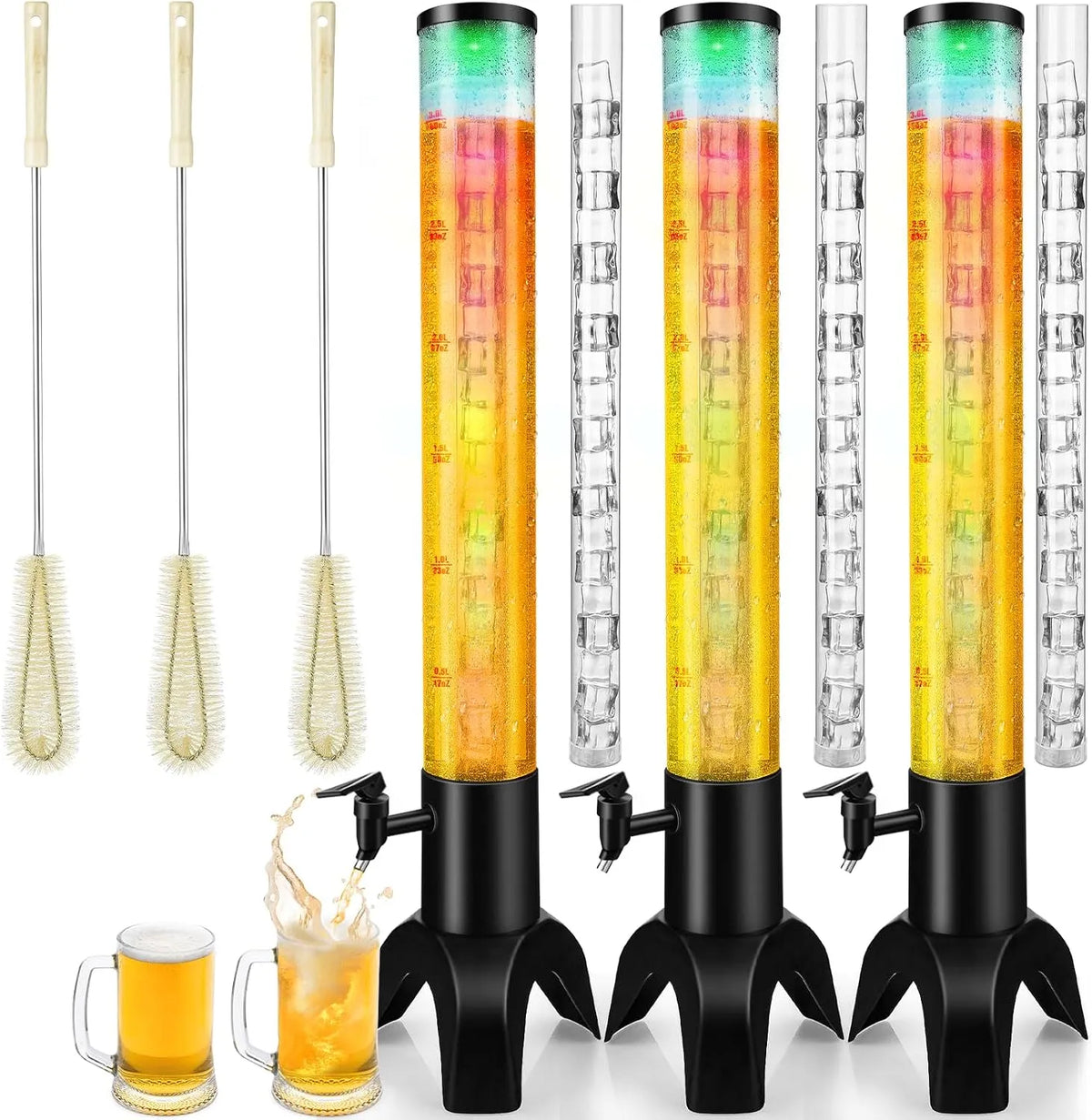 Mimosa Torendispenser 3 liter, tafelbierdispenser 3 stuks, met ijsslang en ledlicht