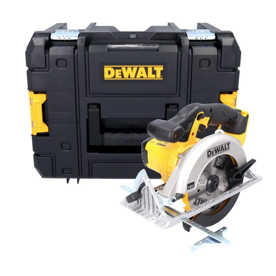 DeWalt Cirkelzaag DCS391NT met 165mm, 18V, draadloze werking, voor bouwplaats en werkplaats en wit