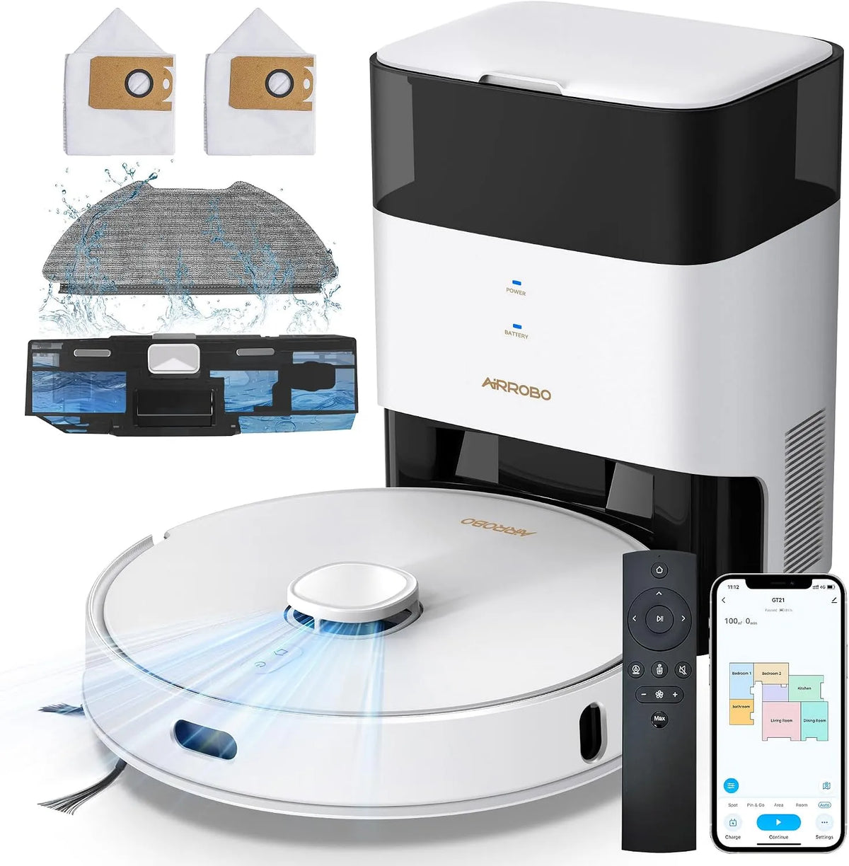 Robotstofzuiger GT21 met 3,5 l, 180 minuten, 340 ml, 200 m2, 2600 Pa, 3-in-1, 2-in-1 en intelligente navigatie