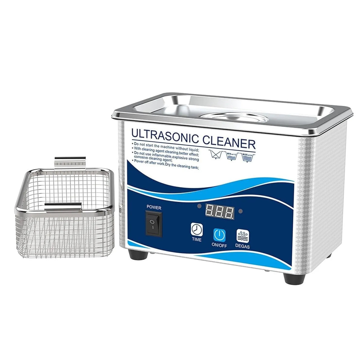 Ultrasoonreiniger met 800 ml, 60 W, 150 x 85 x 65 mm, 175 x 110 x 125 mm en RVS