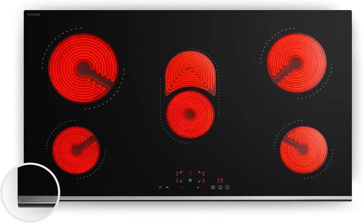 Kookplaat met 8400 W, timer en kinderslot, 91 cm, 5-pits elektrische kookplaat en warmte-indicator, touchbediening