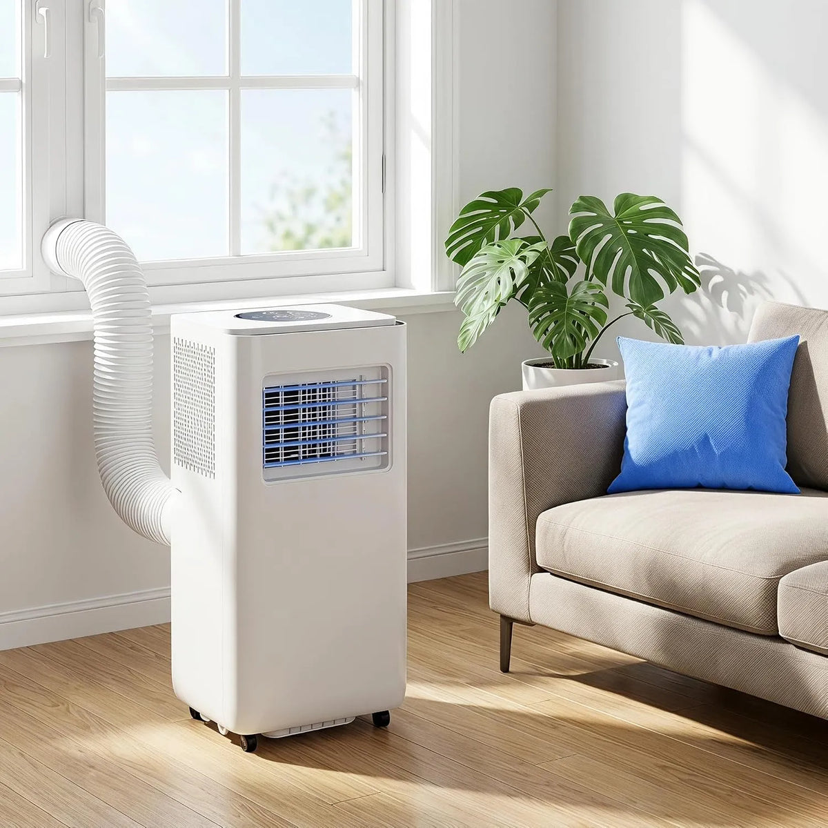 Mobiele airconditioner en Luchtontvochtiger, 12000 BTU, koelt 300 m2, Smart AC met luchtontvochtiger en ventilator, 24-uurs timer, afstandsbediening