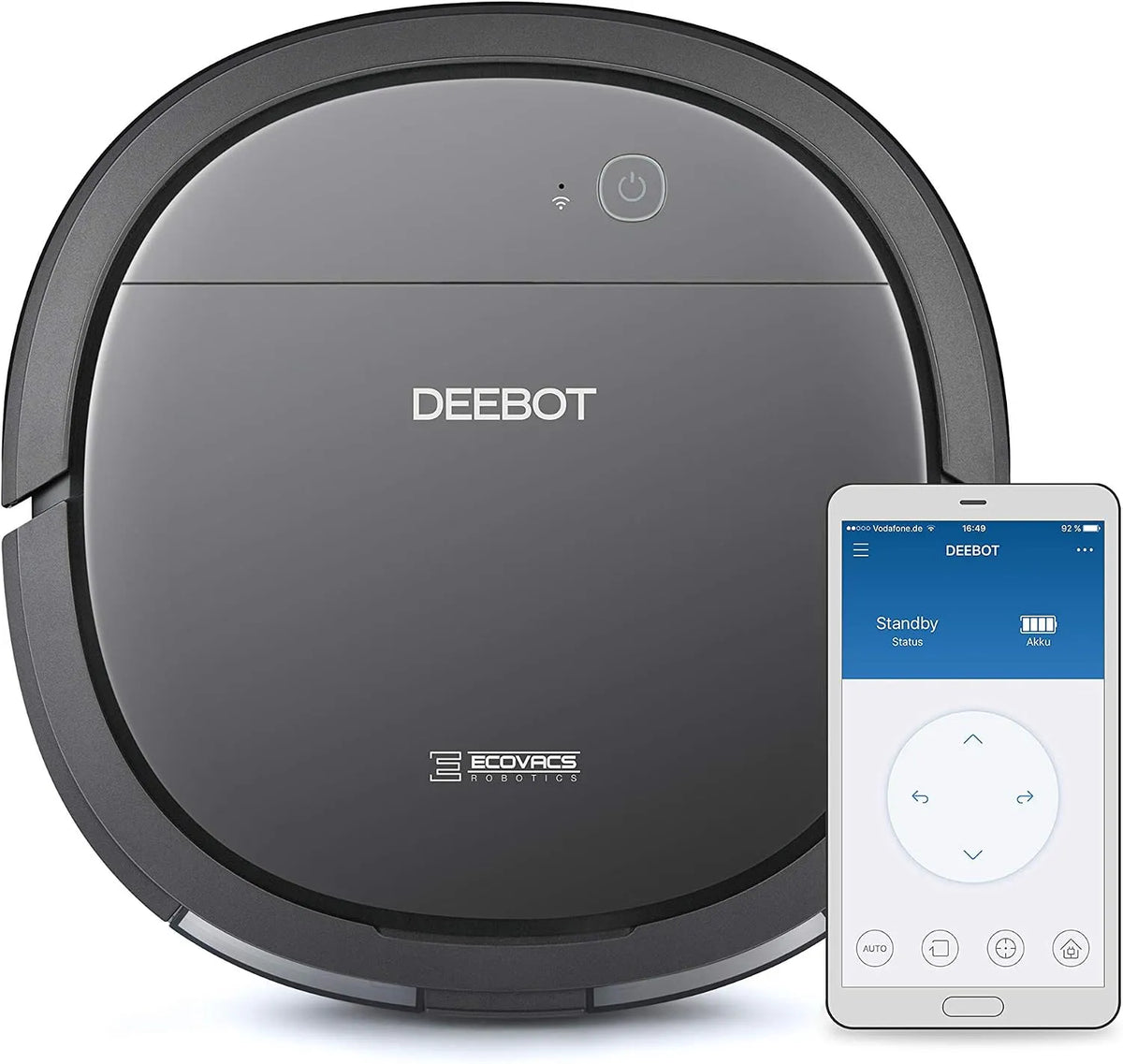 Ecovacs, Robotstofzuiger, DOSlim10, ultraplat en compact voor het zuigen en dweilen onder meubels, Zwart