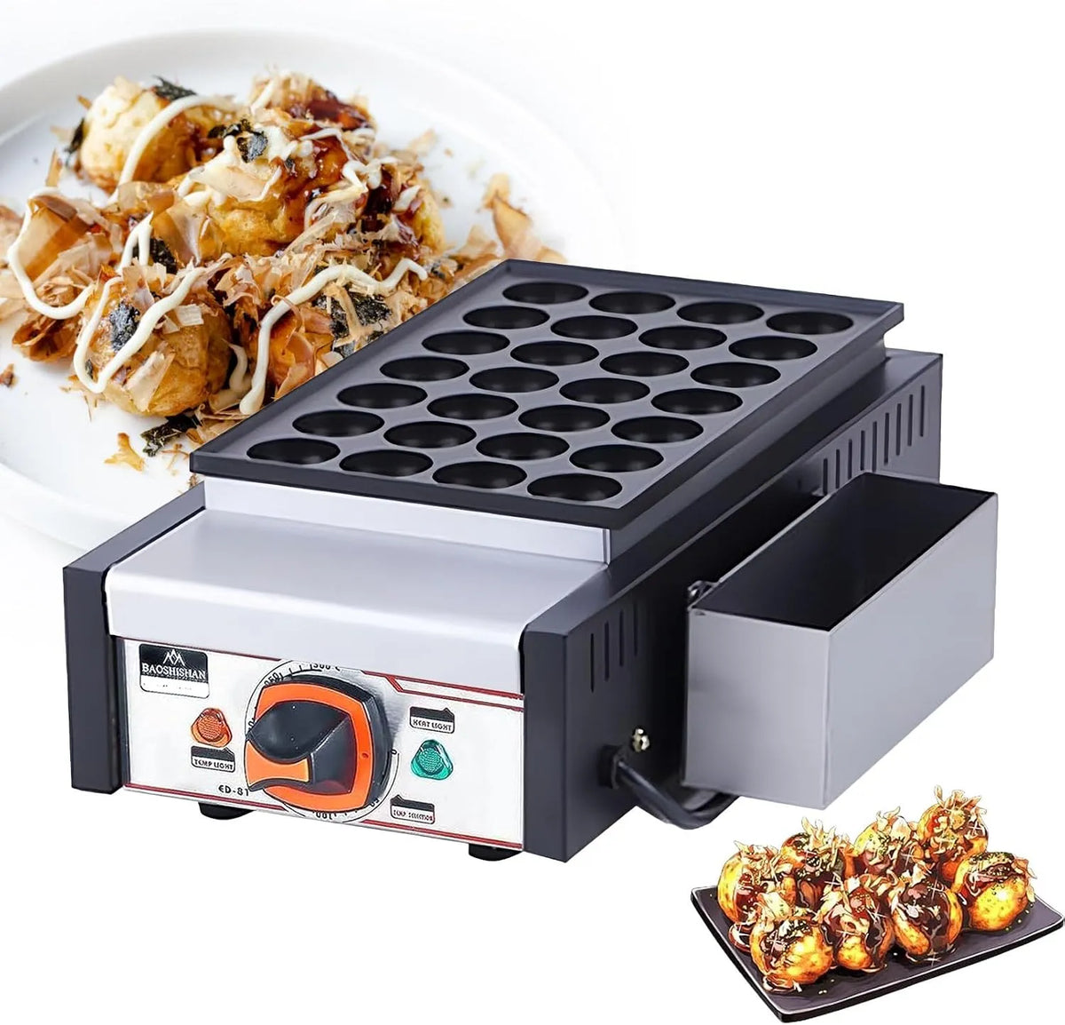 Octopus Ball Machine, 1650 W Commerciële, 50-300°C Octopus Ball Pan, voor Takoyaki Octopus Ball Cake Pop Ebelskiver 28 Gaten