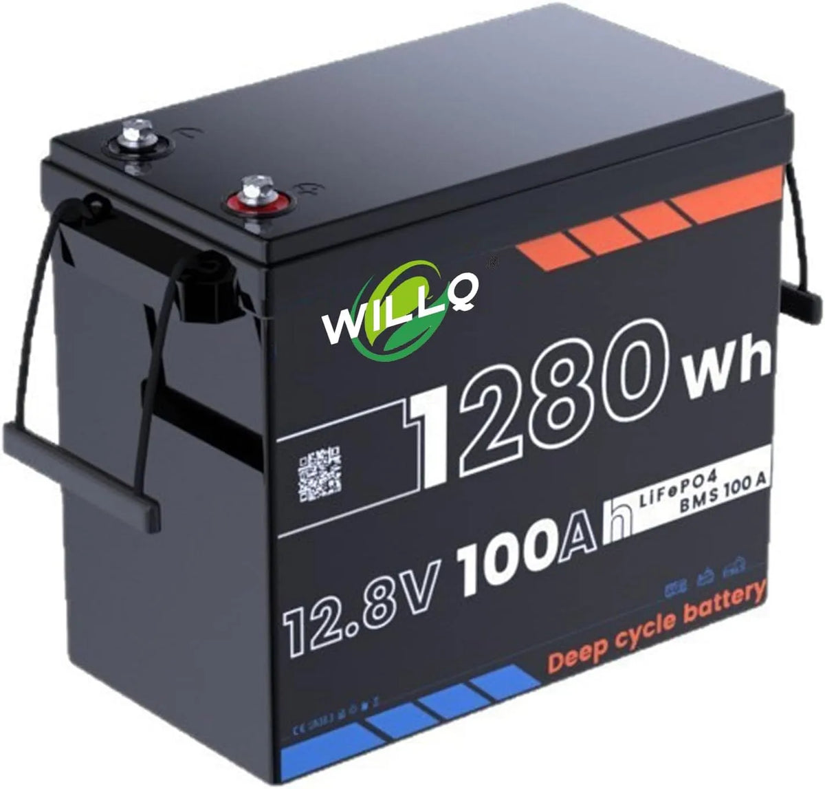 12V 100Ah LiFePO4 lithium-ionbatterij 6000+ Deep Cycle-batterij met 100A BMS Max. 1280 W energie voor campers LiFePO4 met 12V, zonne-energie