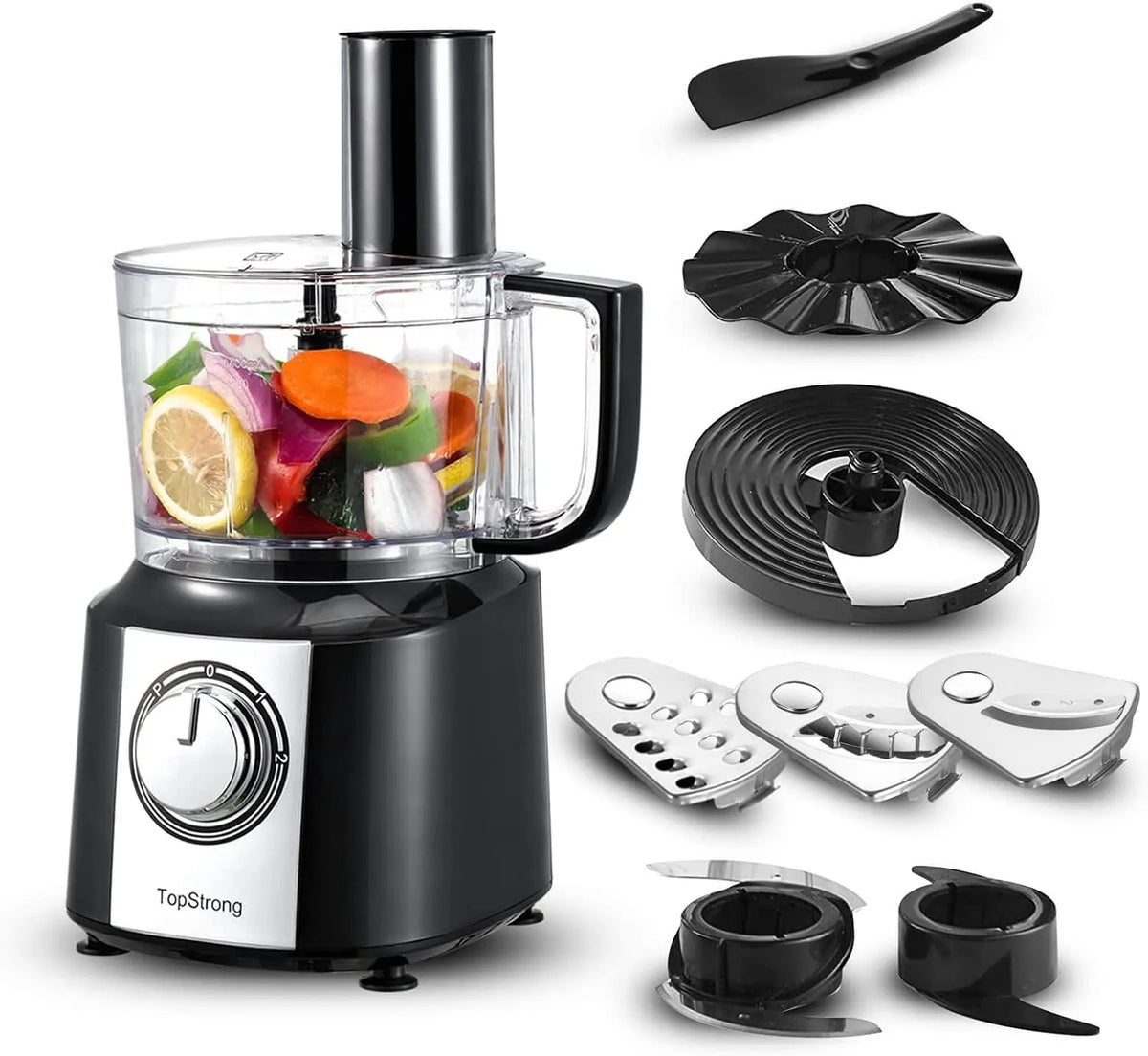 Keukenmachine, 2 l, 800 W, 6-in-1 keukenmachine, multifunctioneel, voedselverwerker, hakmolen, mixer