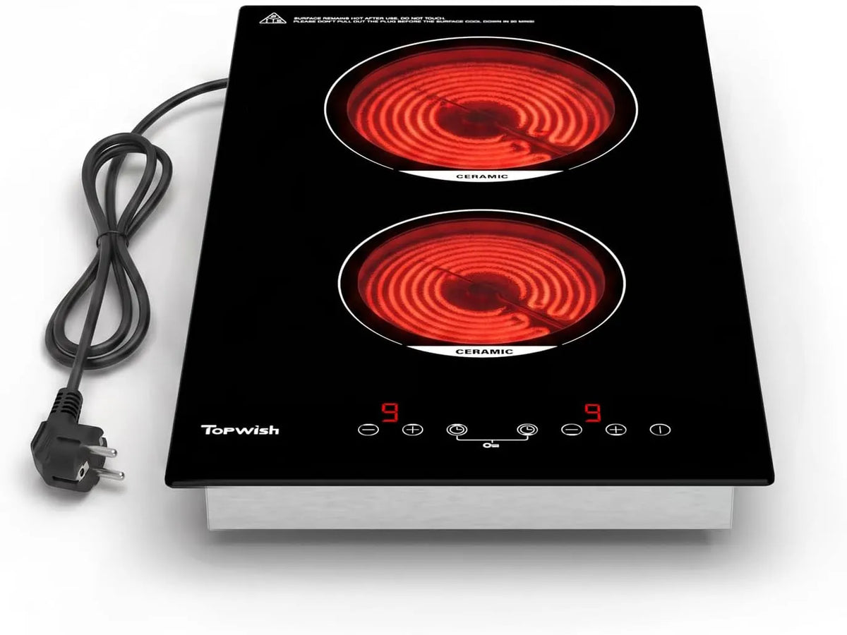 Kookplaat met 3000 W, 52 x 29 x 5,2 cm, 26 x 49 cm, 1200 W, 1800 W, 220-240V, timer en regelbare thermostaat