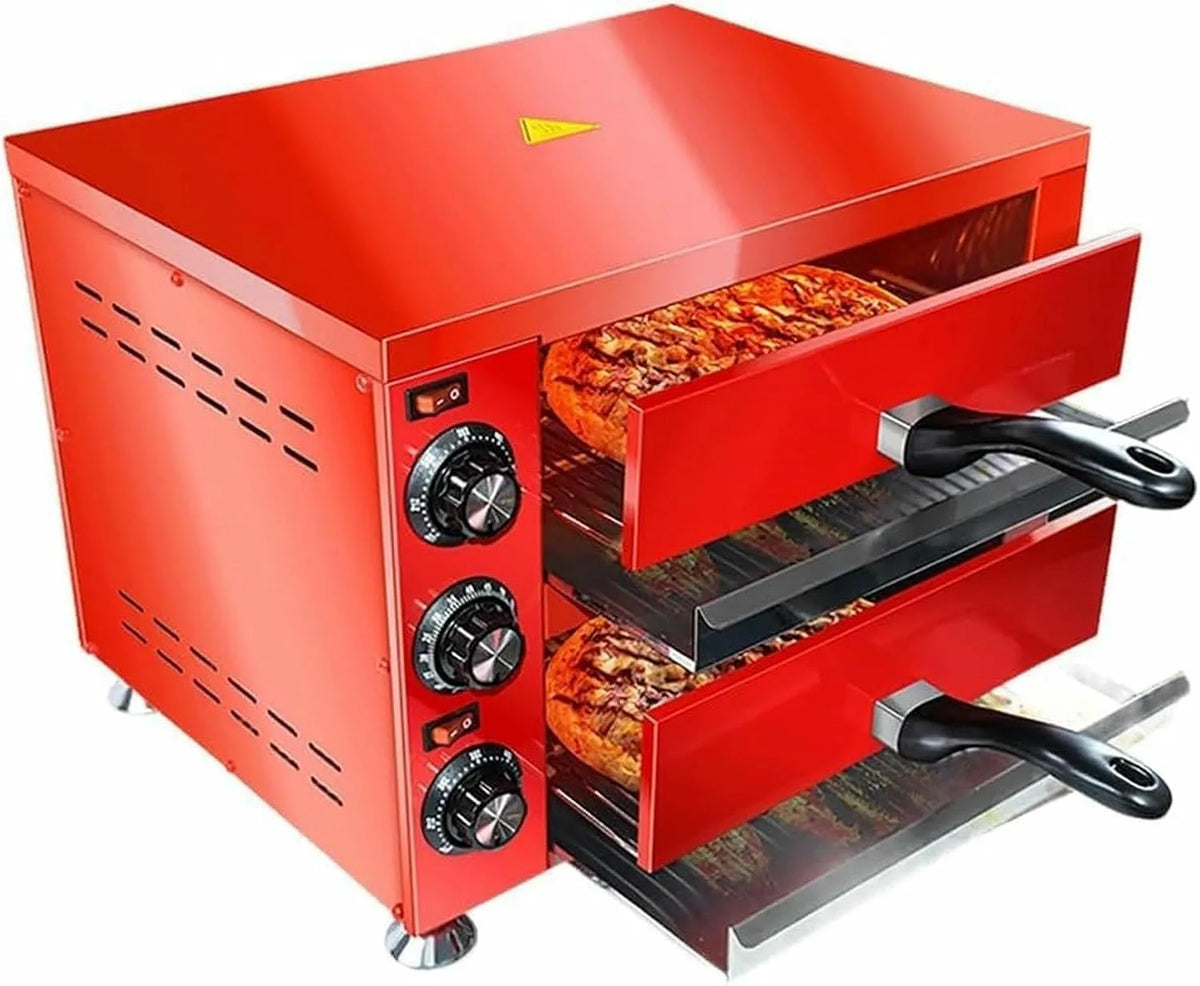 Inbouwoven met Elektrische Twee-Layer Countertop Oven, 30cm RVS Pizza Oven Met Verstelbare Temperatuur En 60 Mins Timer, Machine