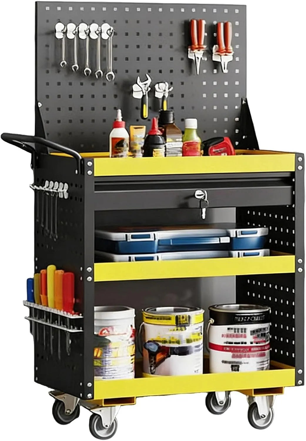Voor zwaar gebruik rollende gereedschapswagen, mobiele werktafel voor garage, magazijn, werkplaats, 3-laags utility service organizer
