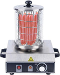 Hotdog machine, 350 W, hotdog machine met temperatuurregeling 30-85 °C, hotdog maker set met glazen cilinder, bockworstwarmer voor worstjes