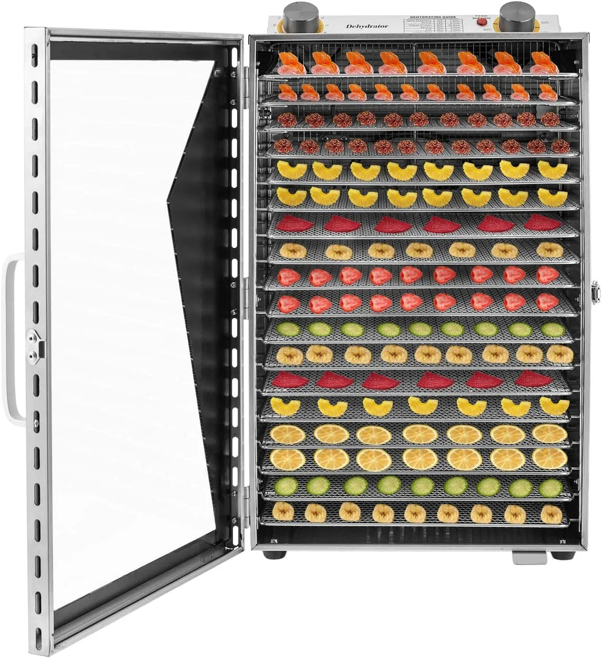 Roestvrijstalen Droger, 600 W, Timer, 18 Trays, Fruit, Groenten En Vlees