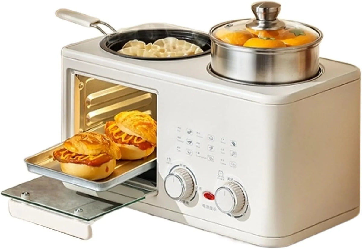 Inbouwoven met 3-in-1 multifunctioneel met oven, Ontbijtmachine, 1200 W, 0-60 min timerknop en stomer, koekenpan
