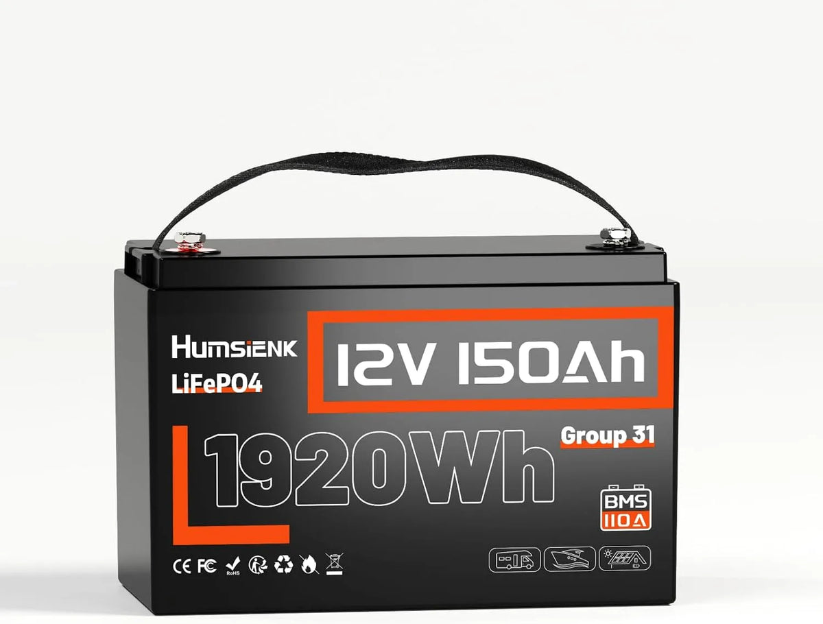 12V, IP65, HumsiENK 12V 150Ah LiFePO4-accu, model LiFePO4-accu, 110A BMS, meer dan 6000 Laadcycli, 1920Wh Deep-Cycle accu voor Campers