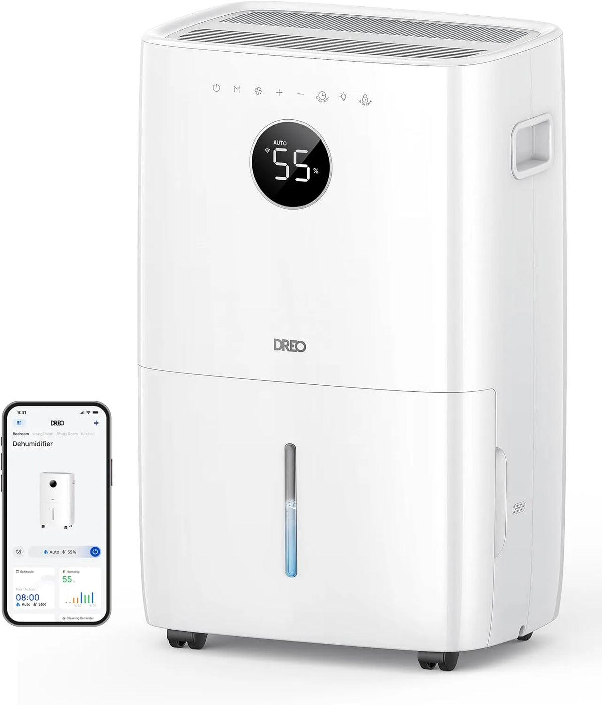 DREO Luchtontvochtiger ft2 met 8L, 8 uur, 5 °C, timer, digitaal display, waterreservoir en ontvochtigingsfunctie