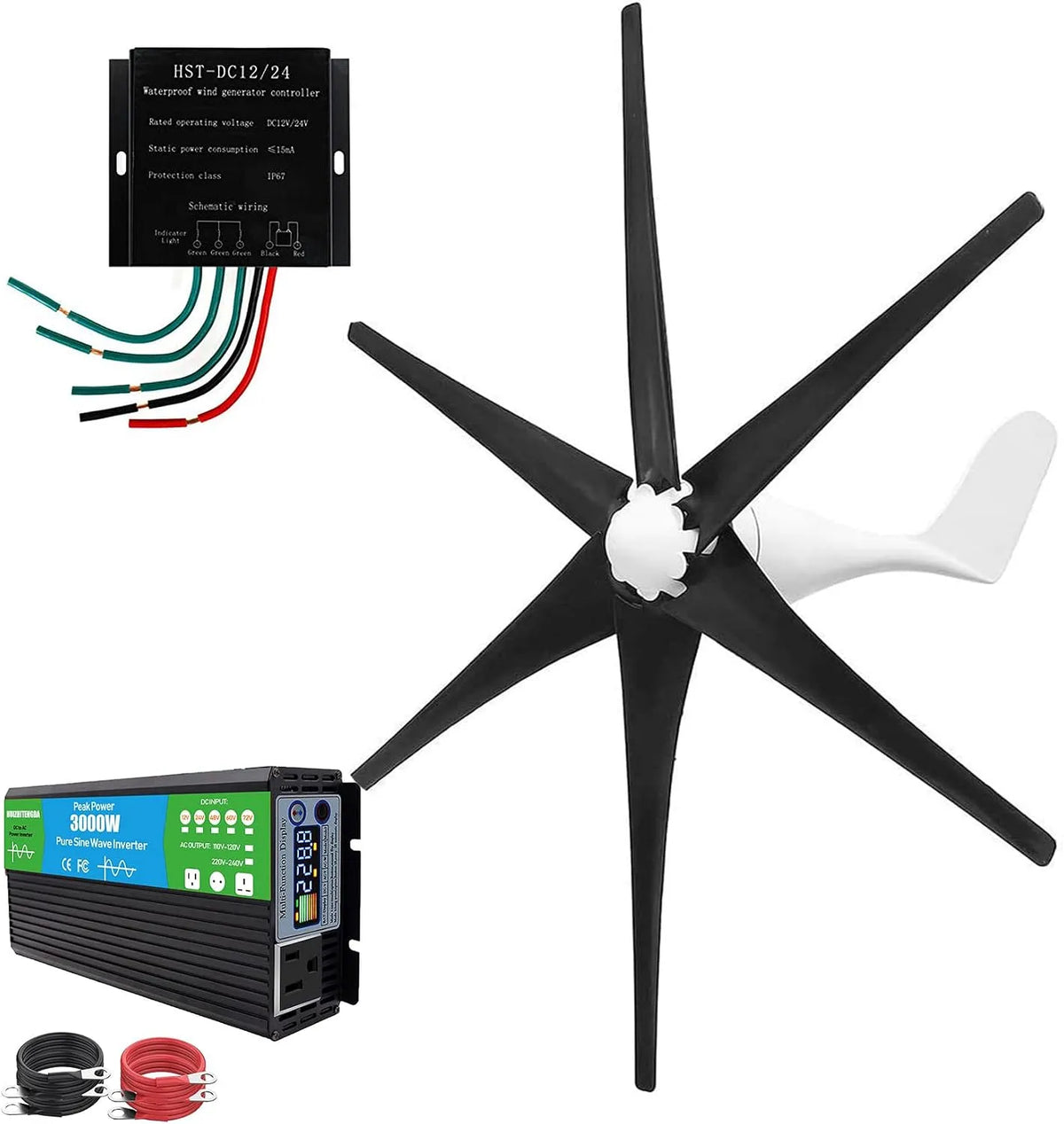 Generator, 20000 W geluidsarm Windturbine Generator 12V, met MPPT Controller voor Rvs, Laag RPM 6-Blads Horizontale Windturbine Kit voor Thuis