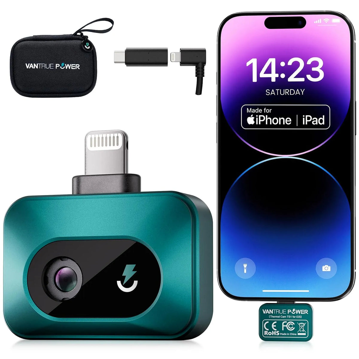 Camera, TS1 Warmtebeeldcamera TS1 x384, temperatuurbereik -20 °C tot 550 °C, iPad, iPhone, voor woning- & HVAC-inspectie, Androidinfraroodcamera