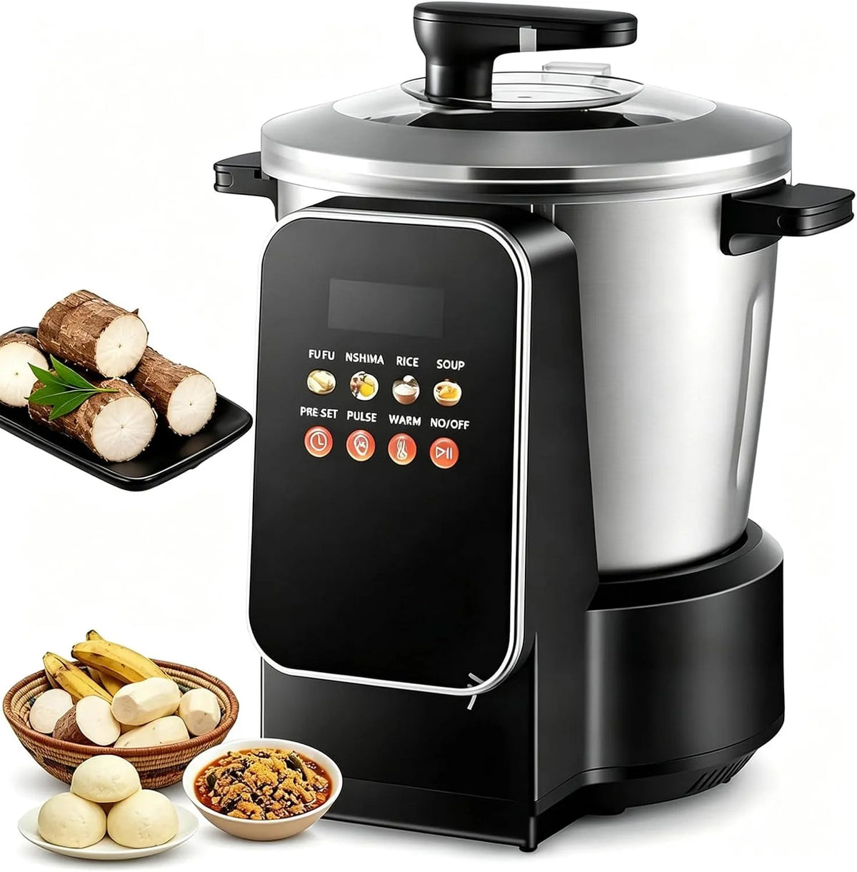Machine met 212 x 269 x 225 mm, 110V, 900 W, 8 L, 1–3 cm, 24 uur, timer en RVS