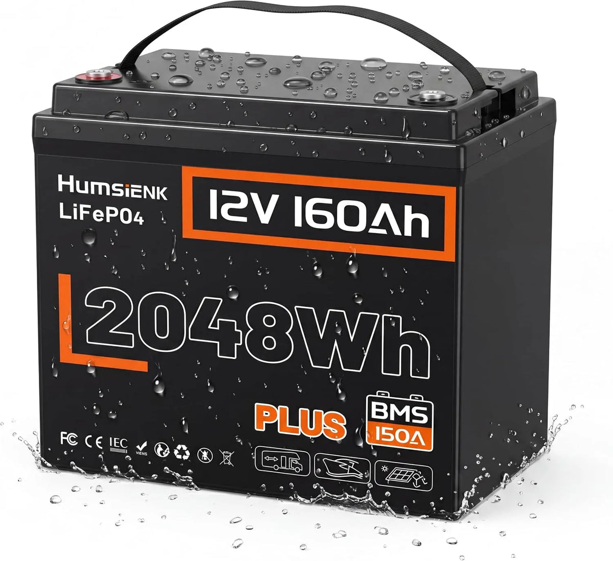 HumsiENK 12V 160Ah LiFePO4 Accu LiFePO4 met 12V, 2048Wh, 100A, 1920 W en zonne-energie