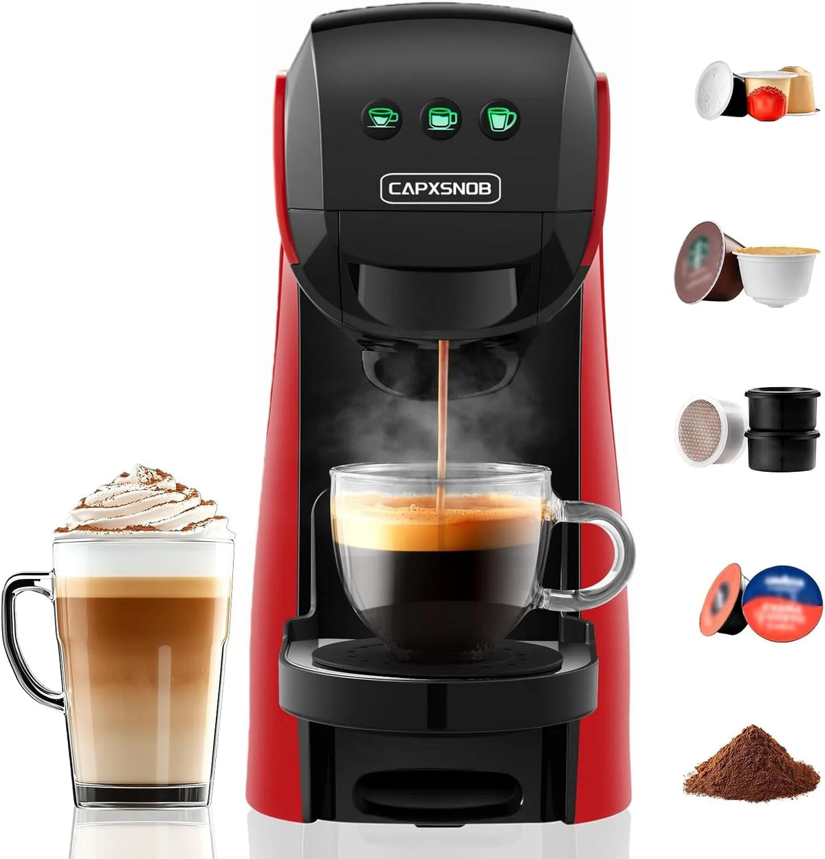 Espressomachine, Warriors1, 20 Bar, Lavazza A Modo Mio, Dolce Gusto, Instelbare Temperatuur/Hoeveelheid, 5-in-1, Espresso Point, Gemalen Koffie