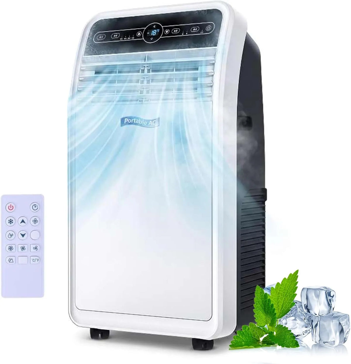 Mobiele airconditioner en Ventilator met 18000 BTU, 12000 BTU, 250 m2, 350 m2, 300 m3/h, 4-in-1, afstandsbediening en digitaal display
