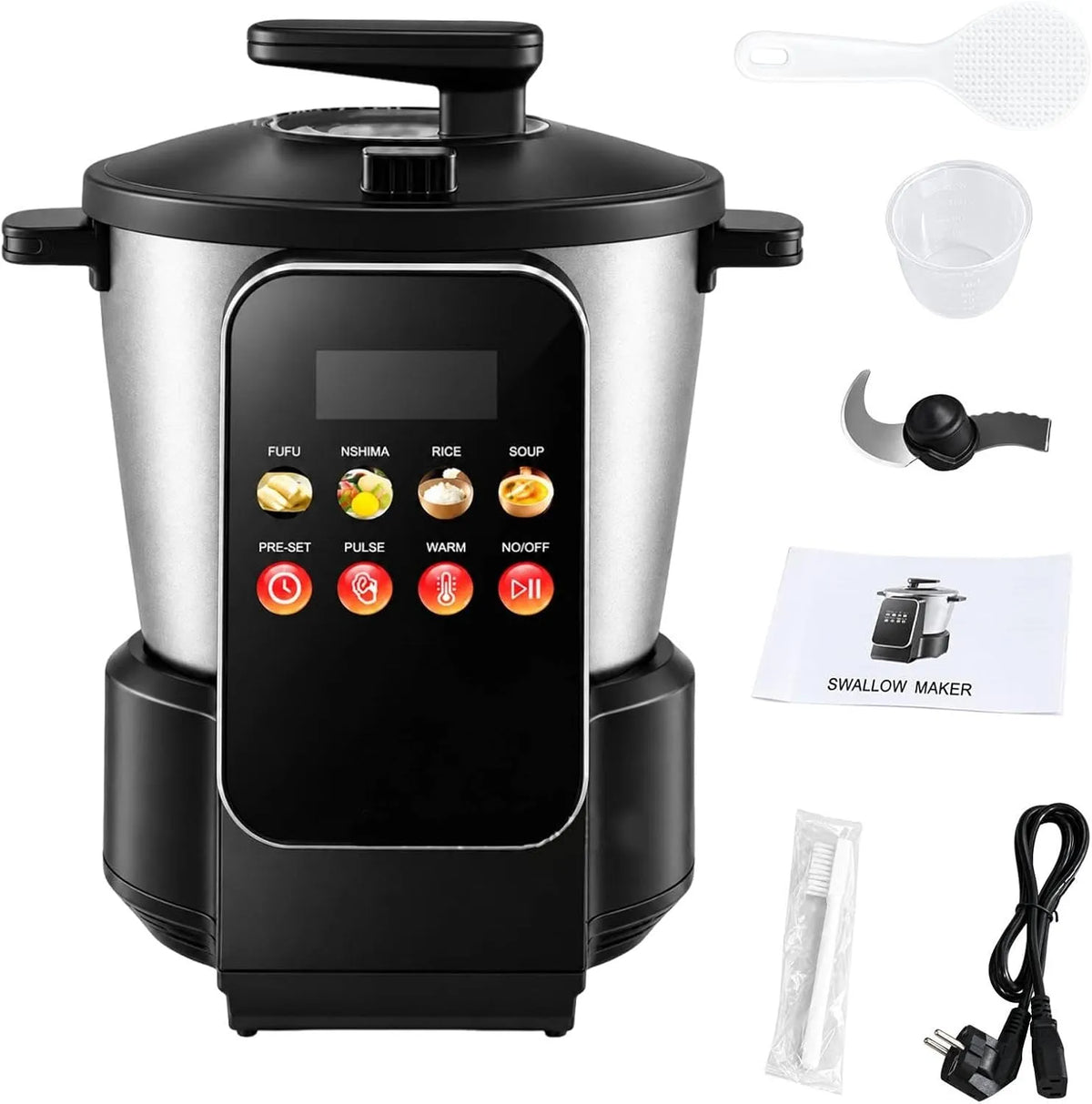 Pounded Yam Machine met 6L, 29,8 x 30,8 x 33 cm, 900 W, 110 V, 230 V, 24 uur en RVS